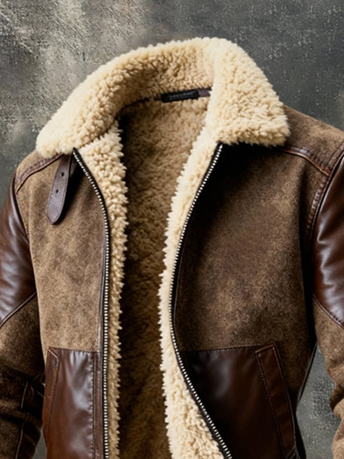 Herren-Retro-Outdoorjacke mit warmem Farbblockmuster