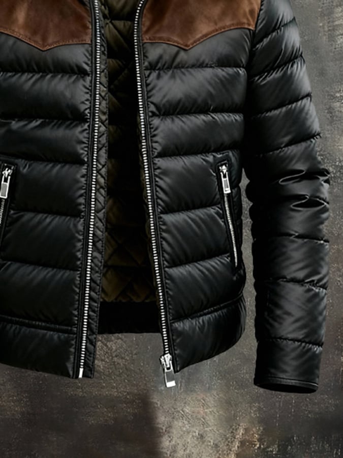 Herren-Retro-Outdoorjacke aus warmem Wildleder-Patchwork mit Baumwollwattierung