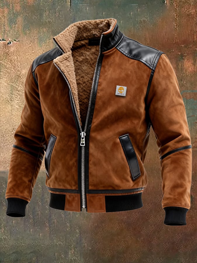 Herren-Outdoorjacke aus Wildleder und Leder im Vintage-Stil mit mehreren Taschen