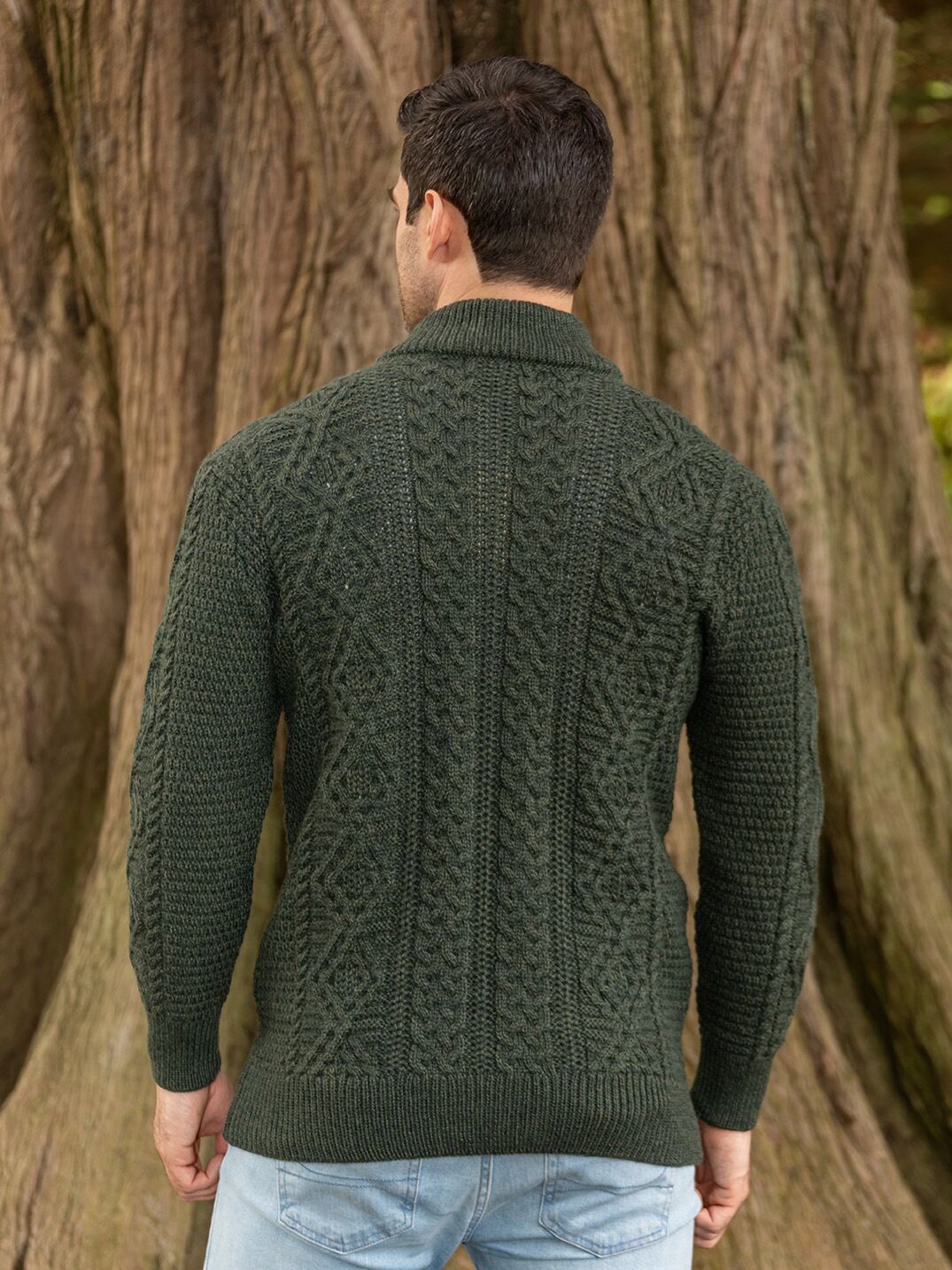 Bernardo - Cardigan homme à fermeture éclair complète – Gilet Old Money en maille torsadée – Vert / Gris