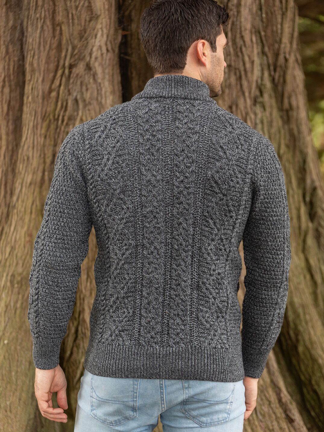 Bernardo - Cardigan homme à fermeture éclair complète – Gilet Old Money en maille torsadée – Vert / Gris